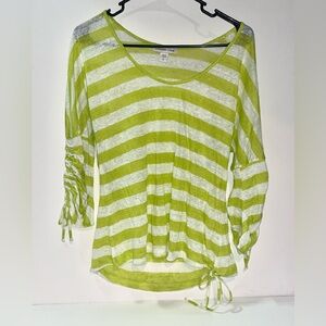 Coldwater Creek Lime and White Striped Long Sleeve Top